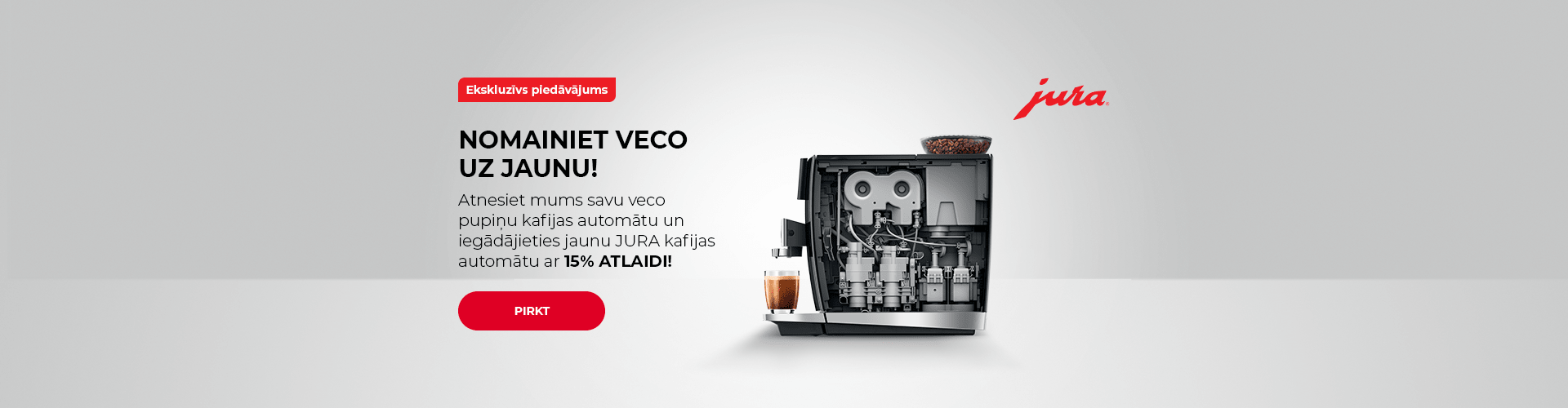 Atnesiet mums savu veco pupiņu kafijas automātu un iegādājieties jaunu JURA kafijas automātu ar 15% ATLAIDI!