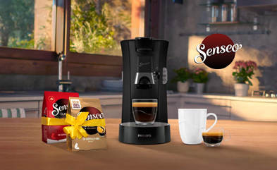 Philips SENSEO® kafijas automāts + 2 SENSEO® kafijas spilventiņu iepakojumi dāvanā