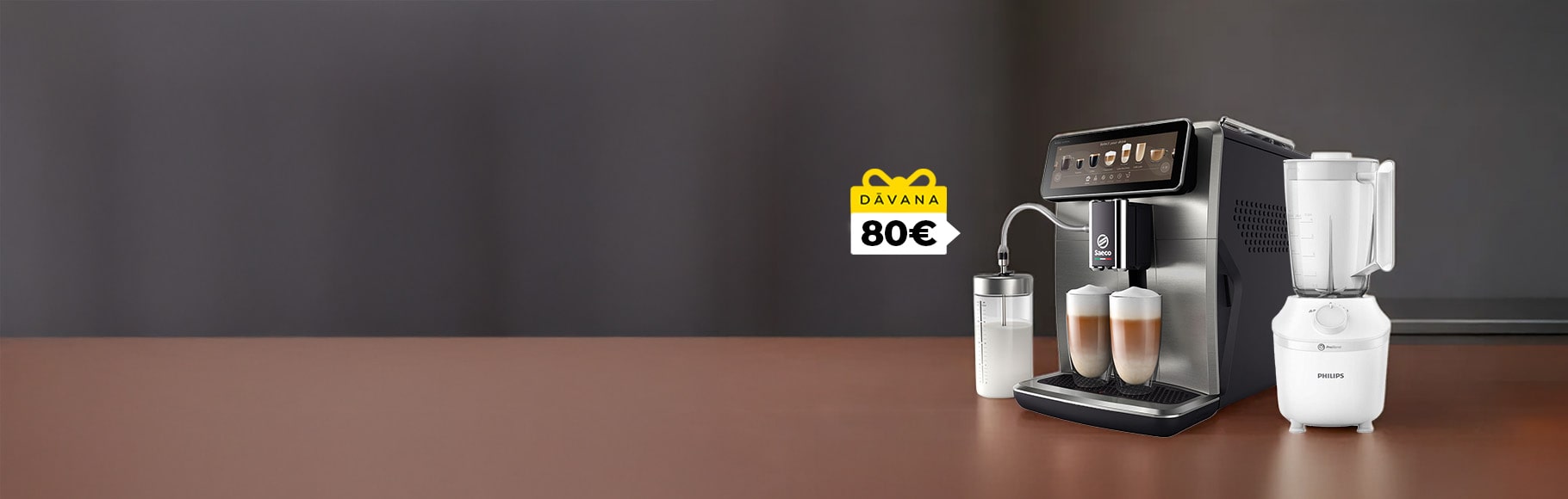 Saeco automāts + Philips dāvana un 80 € dāvanu kupons
